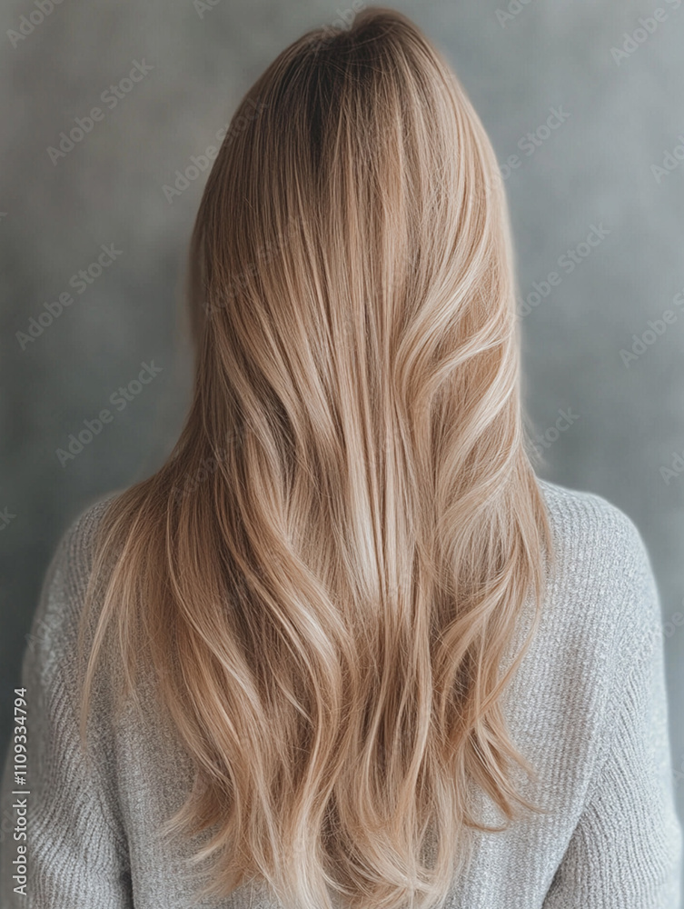Naklejka premium Beautiful blond hair woman. Back of girl with Healthy hair.