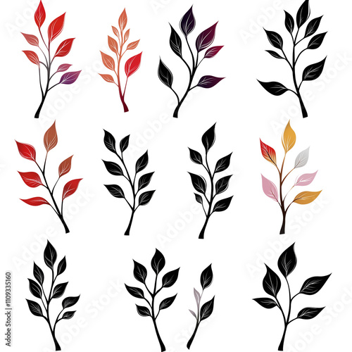 Flat Transparent Illustration of Nature Flowers and Leaves for Patterns

