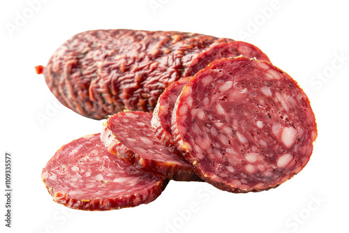 transparent PNG image of  sliced salami sausage photo
