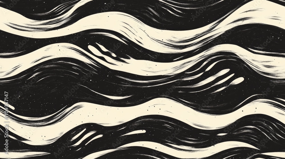 Fototapeta premium Seamless black scribble pattern in a wave design ideal for textiles and home decor tribal ikat doodle