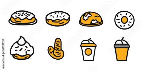 Fast food icon set, Food and Cooking. Minimalism vector symbols, and line icons set for mobile and desktop screens design