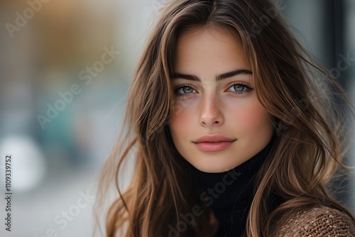 Beautiful Girl Candid Autumnal Portrait Soft Complexion Long Hair