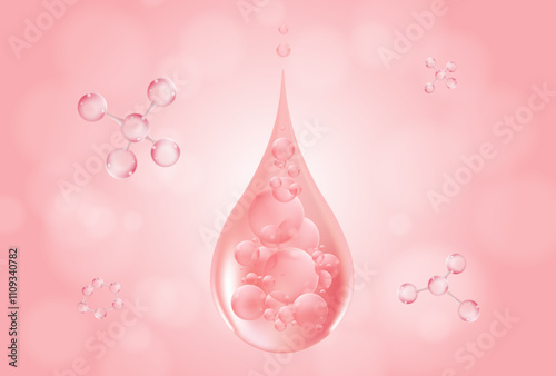 3D Pink Collagen Skin Serum and Vitamin illustration isolated on soft color background. 