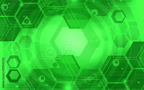 Abstract background with simple hexagon geometrical shapes. Green illustration for wallpaper, banner background