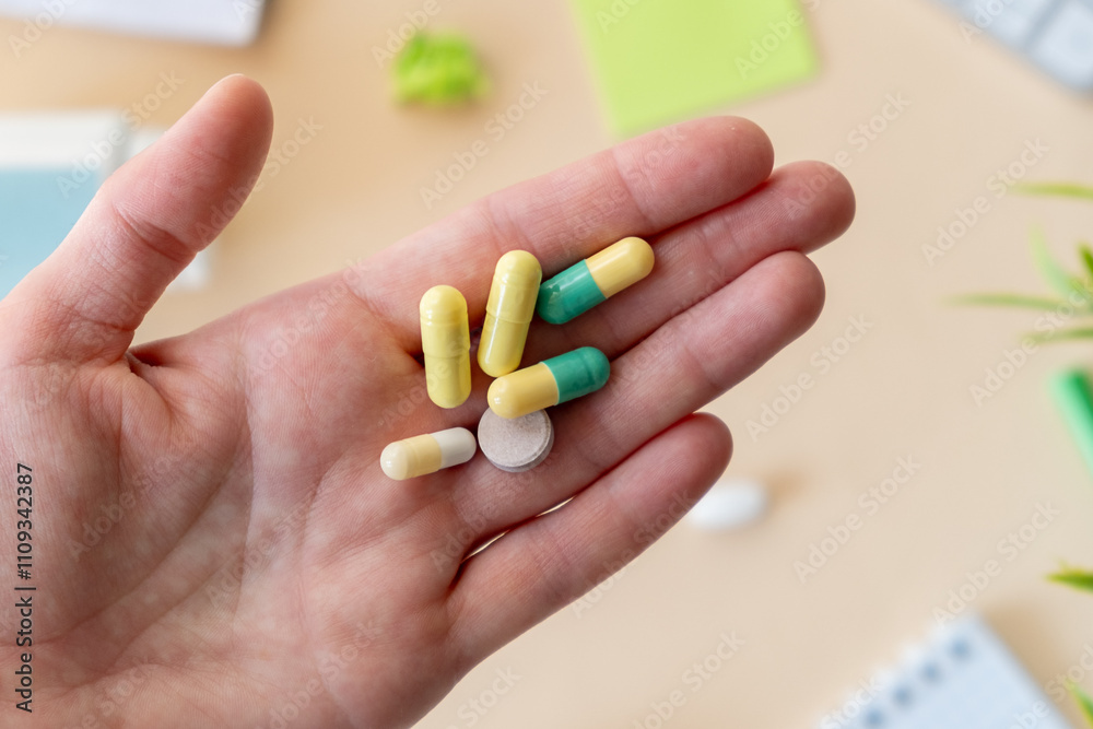 Woman medicating himself at home medicine