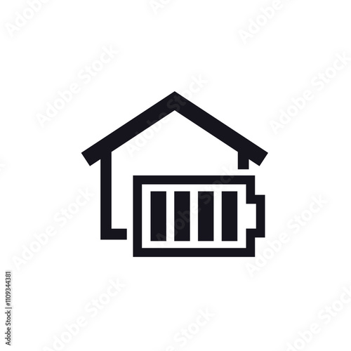 home battery, backup system icon with house, pictogram on white
