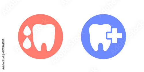 Gum bleeding, teeth health icons with tooth and blood drops, vector
