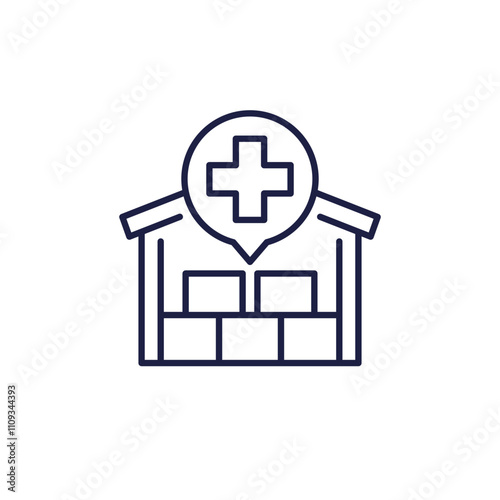 humanitarian aid icon with a warehouse, line design