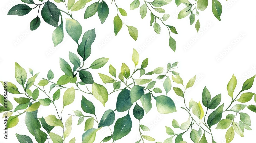 Seamless watercolor pattern of hand drawn wild leaves and branches ideal for summer wedding invitations and card designs Seamless watercolor pattern of hand drawn wild leaves and branches ideal for summer wedding invitations and card designs