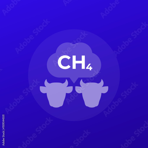 methane emissions icon with cattle, transparent design
