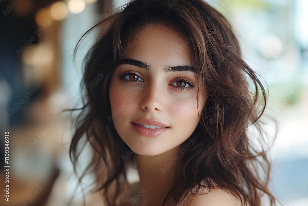 Brown Hair Girl Headshot Bokeh Shoulders Subtle Makeup Brown Hair Girl Headshot Bokeh Shoulders Subtle Makeup