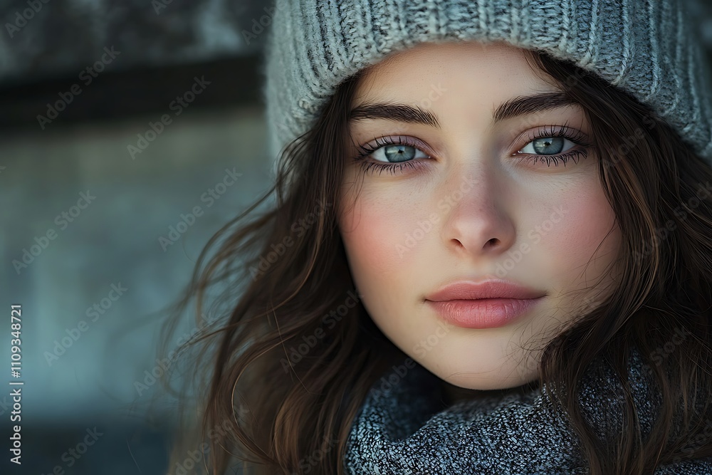 Brunette Girl Winter Headshot Knit Hat Casual Style Brunette Girl Winter Headshot Knit Hat Casual Style