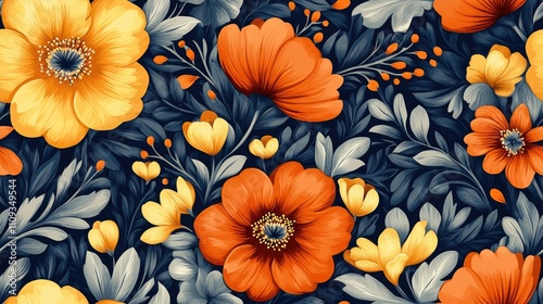 Seamless abstract floral pattern featuring vibrant colors and intricate designs for textile and wallpaper applications