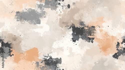 Seamless artistic pattern featuring beige and gray textures with water paint and modern gradient splatter ideal for fabric design and creative projects