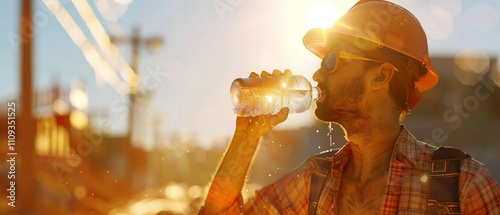 Construction Worker Hydration Break: Preventing Heat Illness on Sunny Day