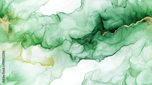 Vibrant seamless pattern of colorful green marble ink texture on a white watercolor backdrop chaotic organic design for bath bomb packaging or interior decor