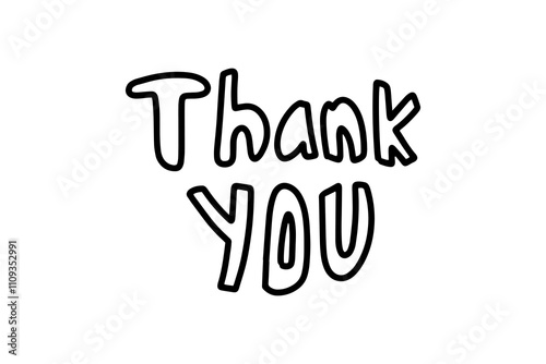 black color hand writing Thank you isolated on white background