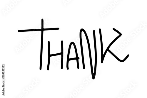 black color hand writing Thank you isolated on white background