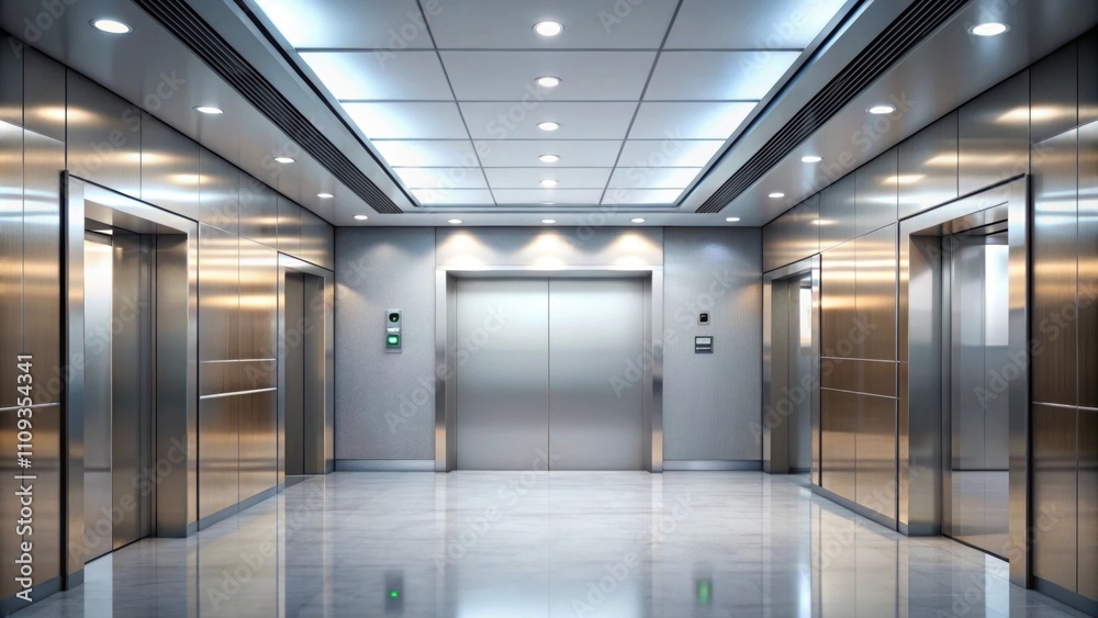 Fototapeta premium Modern elevator hall interior with sleek design and bright lighting, elevator, hall, interior, modern, sleek