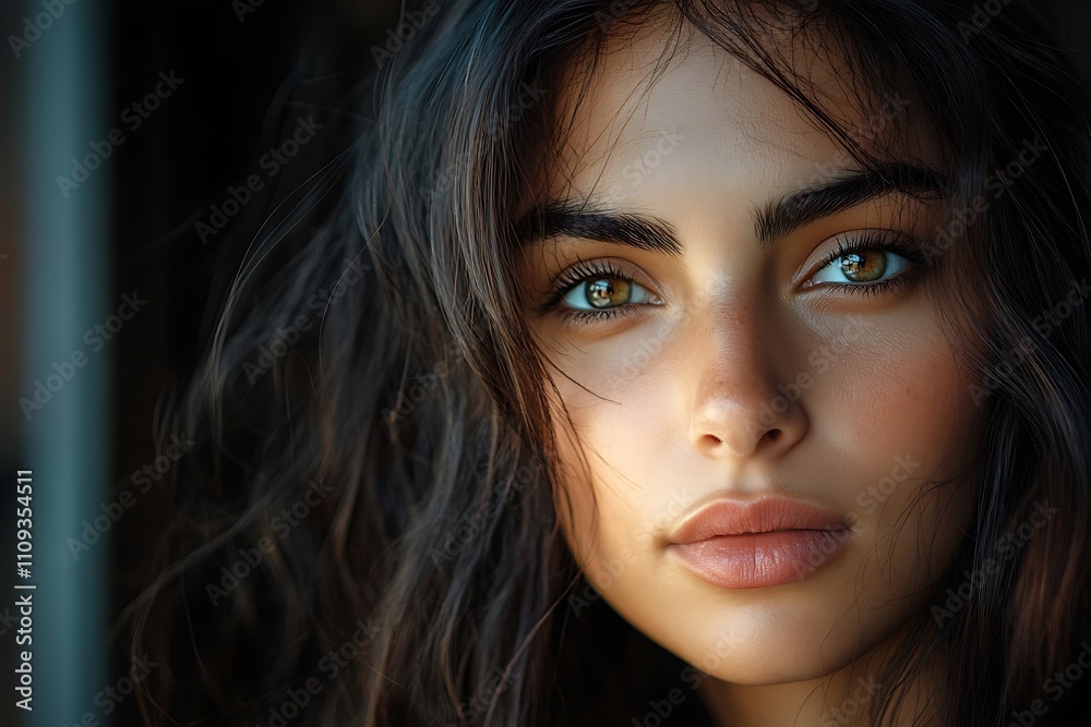 Captivating Girl Portrait Soft Warm Lighting, Freckles, Long Hair Captivating Girl Portrait Soft Warm Lighting, Freckles, Long Hair