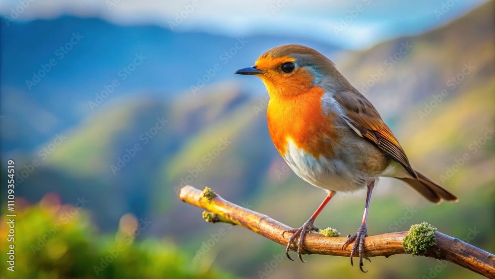 Beautiful robin bird perched on a branch with a scenic nature landscape background, robin, bird, branch, beauty, nature Beautiful robin bird perched on a branch with a scenic nature landscape background, robin, bird, branch, beauty, nature