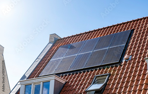 Solar Panel House Roof Generator Energy The Hague Netherlands Blue Sky Sun