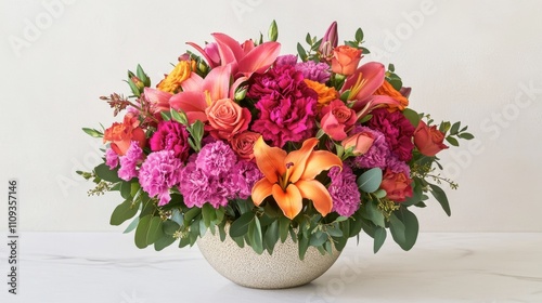 Wallpaper Mural Vibrant Floral Arrangement with Pink and Orange Blooms in Bowl Torontodigital.ca