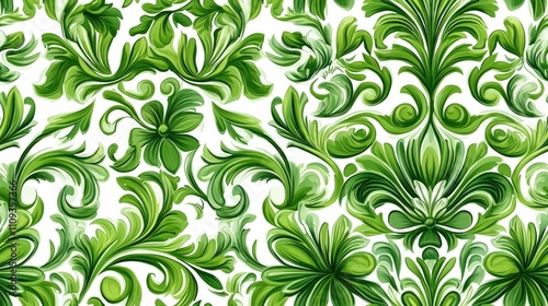 Seamless pattern of vintage elegant ogee tiles showcasing vivid green majolica designs ideal for textile and wallpaper applications photo