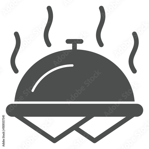 Cooked dish solid icon, cooking sign on white background, glyph style icon for mobile or web design. Hotel food sign on white background, outline style icon for mobile or web design.