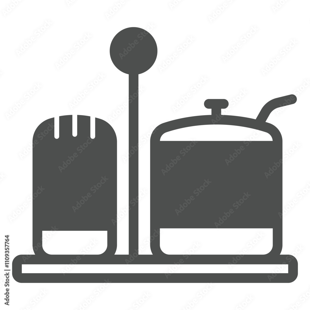 Obraz premium Salt and spices tray solid icon, cooking concept. Vector graphics. Salt and pepper sign on white background, glyph style icon for mobile or web design.