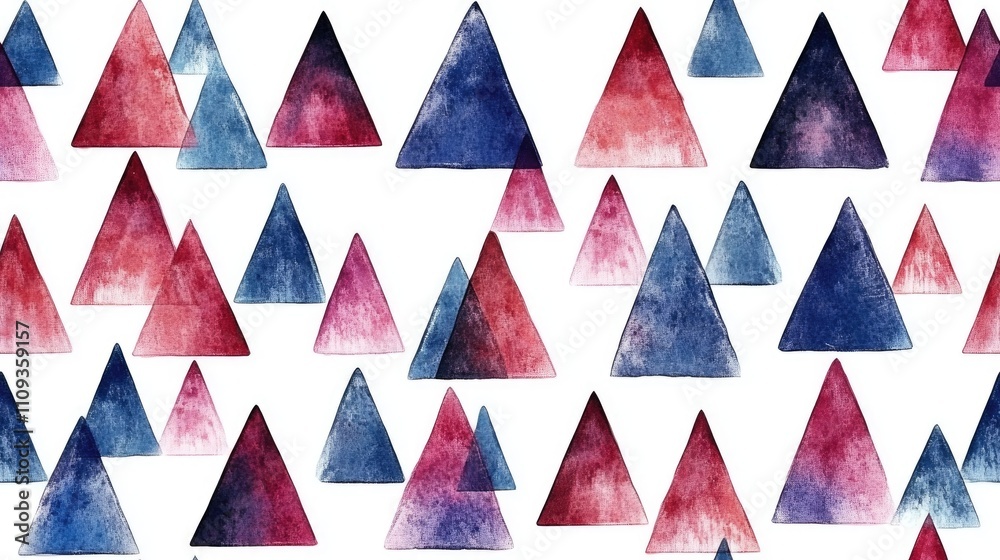 Fototapeta premium Watercolor triangles arranged in a seamless pattern on a crisp white background ideal for textile design wallpapers and stationery