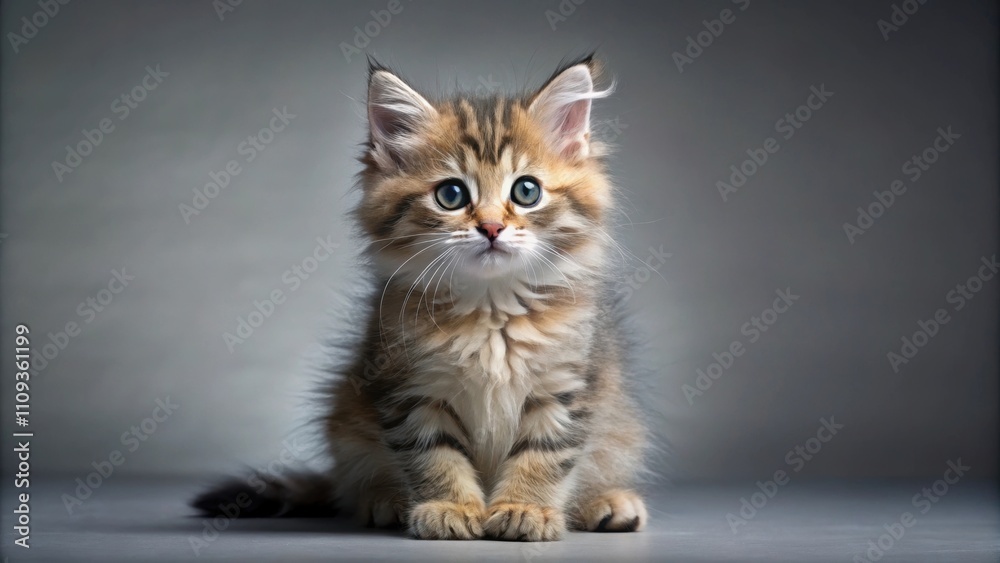 Adorable fluffy kitten sitting on a gray background , kitten, cute, pet, furry, small, domestic, animal, grey, background, adorable Adorable fluffy kitten sitting on a gray background , kitten, cute, pet, furry, small, domestic, animal, grey, background, adorable
