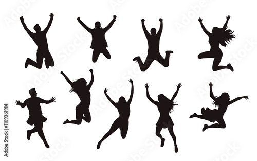 Happy businessmen run and jump, happy children jumping - vector