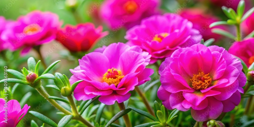 Bright pink portulaca flowers with vibrant green leaves, pink, portulaca, flowers, bright, green, leaves, colorful, nature Bright pink portulaca flowers with vibrant green leaves, pink, portulaca, flowers, bright, green, leaves, colorful, nature