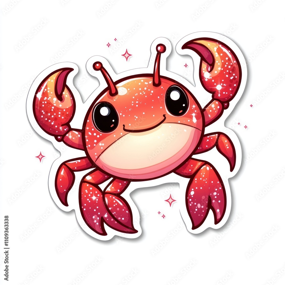 Here's a description for your image, formatted as requested.. Adorable cartoon crab with glitter. Here's a description for your image, formatted as requested.. Adorable cartoon crab with glitter.