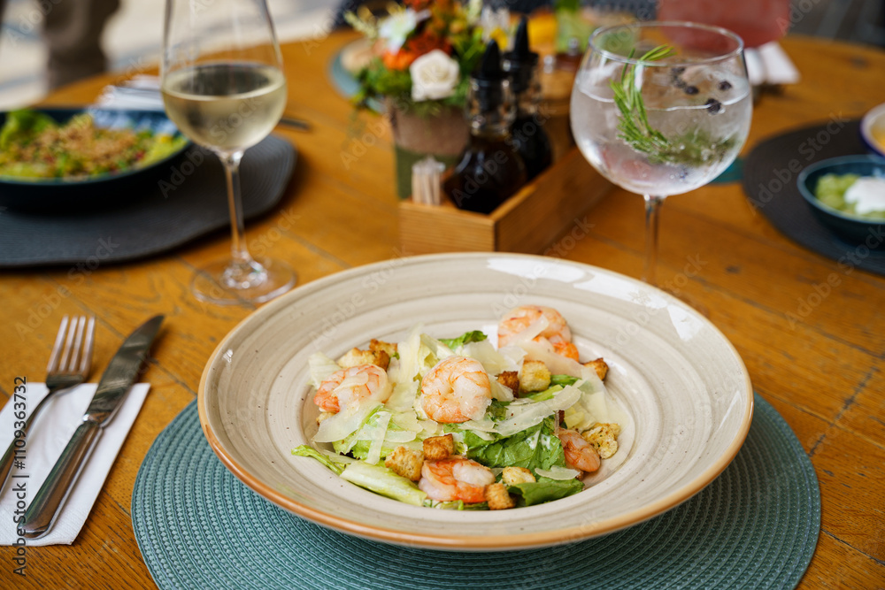 Shrimp Caesar salad with Parmesan and croutons Shrimp Caesar salad with Parmesan and croutons