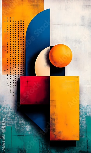 Abstract geometric Bauhaus poster with circles, squares, and triangles. Primary colors and clean lines. Minimalist design. Vector art

