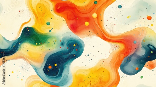 Abstract watercolor seamless pattern featuring fluid shapes and vibrant colors on a clean white background perfect for textile and home decor dizain