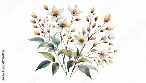 Straigela Ovate, Obetia radula flowers in watercolor illustration with loose and fluid forms,