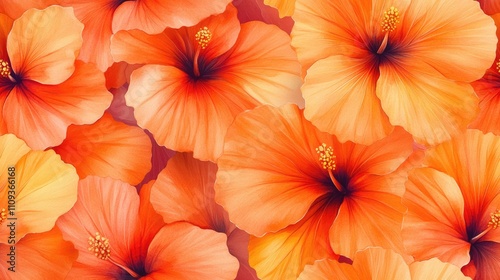 Vibrant seamless pattern of watercolor orange hibiscus flowers perfect for fabric and wallpaper designs botanical aesthetics print texture