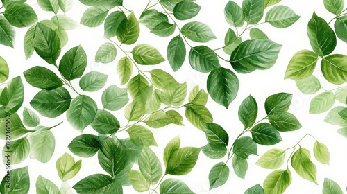 Seamless pattern of lush green leaves on a clean white background perfect for text design watercolor illustration for creative projects