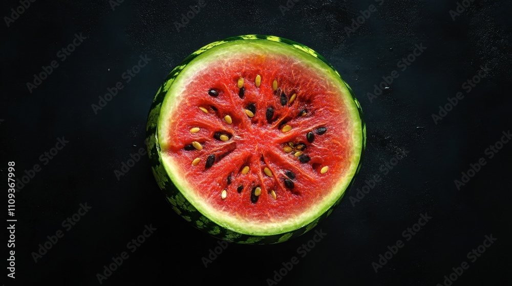 Fresh Watermelon Cut in Half on Dark Background with Seeds Fresh Watermelon Cut in Half on Dark Background with Seeds