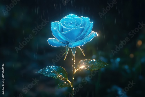 Vivid Blue Rose Illustration: A Stunning Floral Artwork with Eye-Catching Colors photo