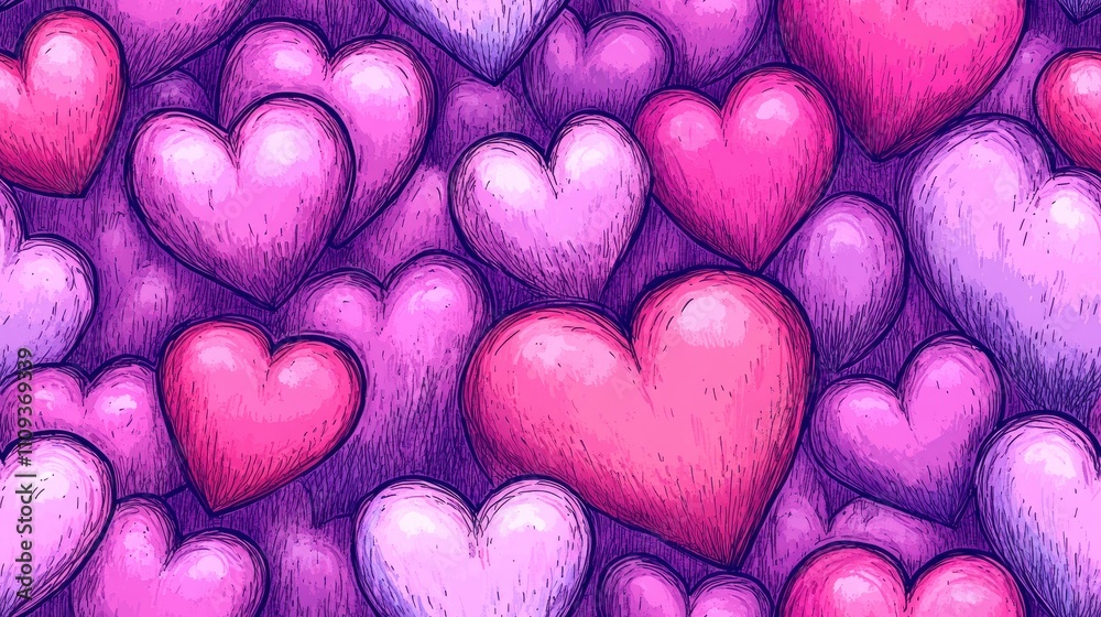 Obraz premium Seamless hand drawn pattern of cute pink hearts perfect for Valentine s Day designs holiday postcards posters and festive banners