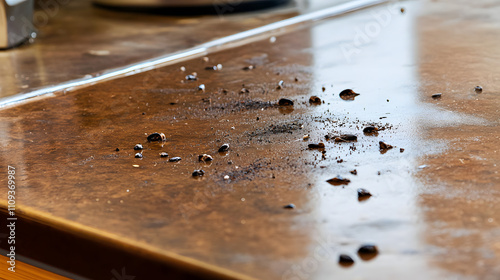 Rat droppings on kitchen counter, a reminder of the importance of cleanliness and pest control in maintaining a healthy home environment.