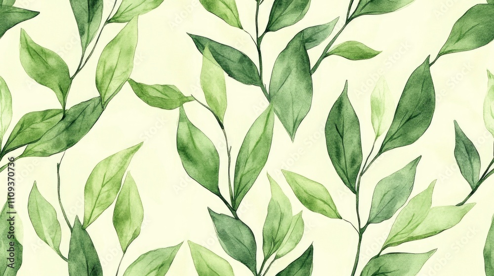 Hand painted seamless pattern of green branches in a delicate watercolor style for fabric and home decor designs Hand painted seamless pattern of green branches in a delicate watercolor style for fabric and home decor designs