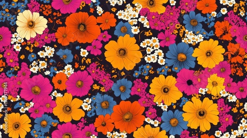 Seamless floral pattern featuring a vibrant collection of blooming flower elements perfect for textile design and invitations
