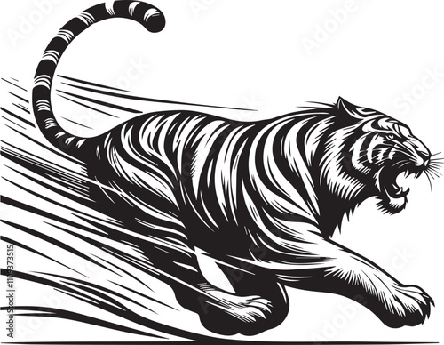 A tiger mid sprint dynamic lines showing speed vector silhouette