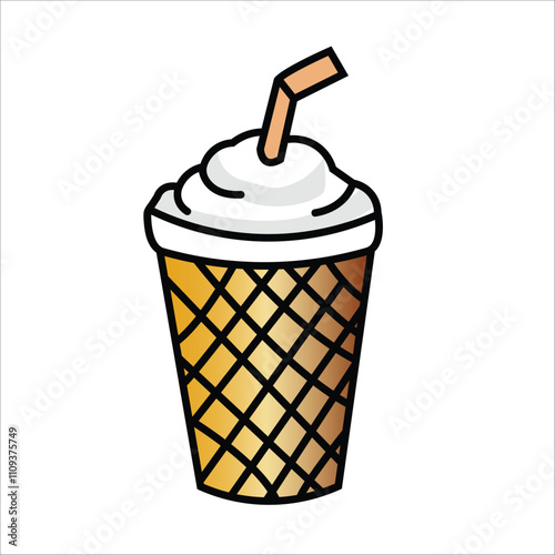 Delicious milkshake with cherry cold ice cream in a cup cartoon vector illustration, Fast food icon