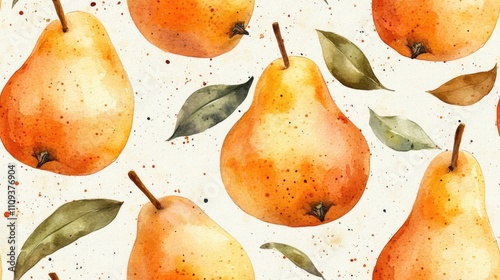 Seamless watercolor pattern featuring hand painted pears ideal for fabric design or stationery photo